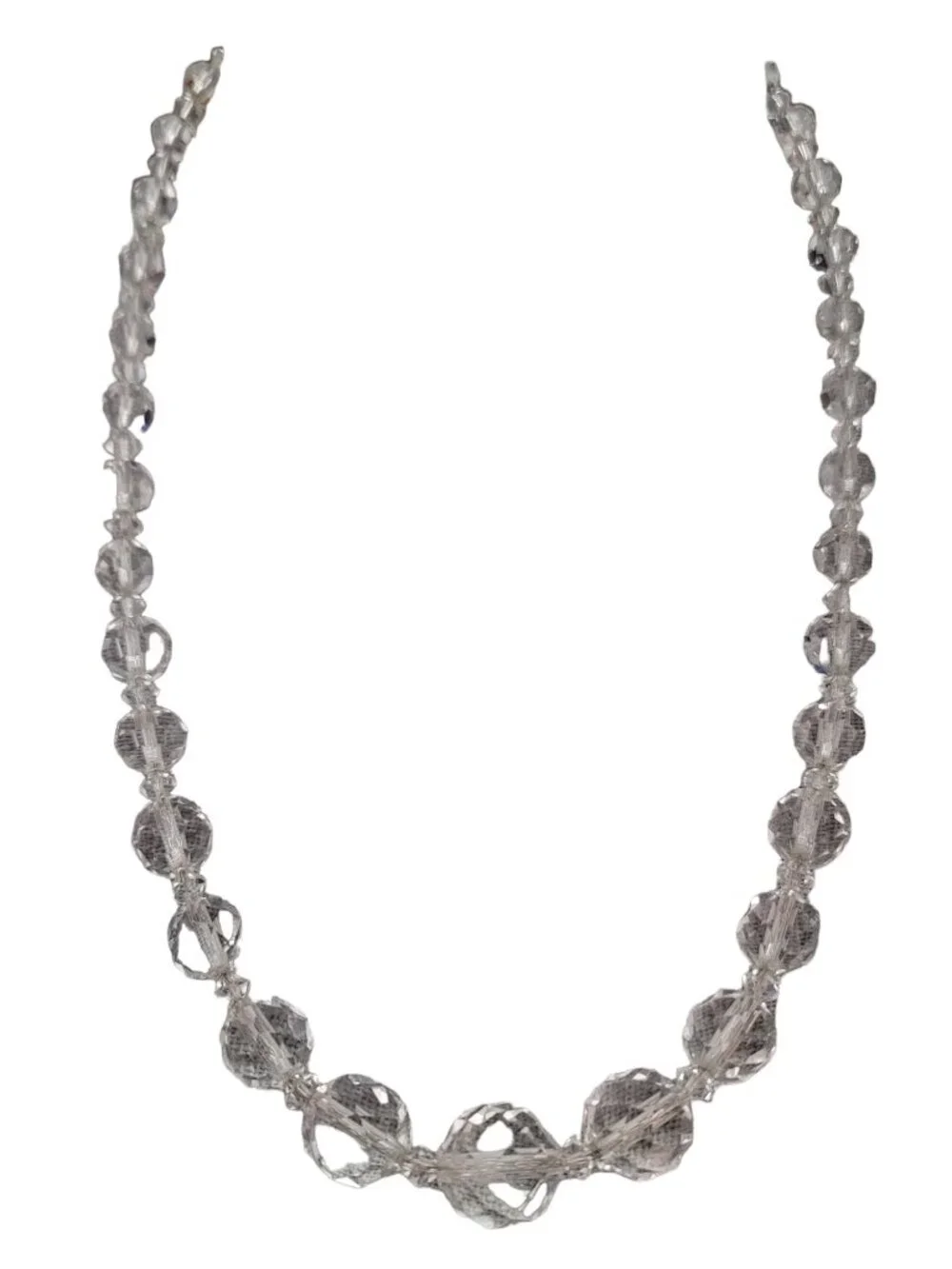Vintage Faceted Graduated Glass Bead Chain Necklace Pretty Box Clasp, E865